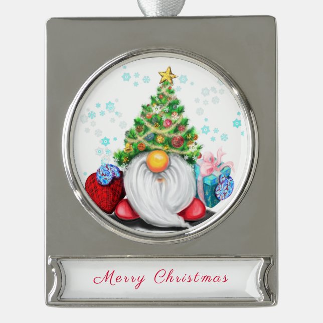 Cute Gnome with Gift Christmas Ornament (Front)