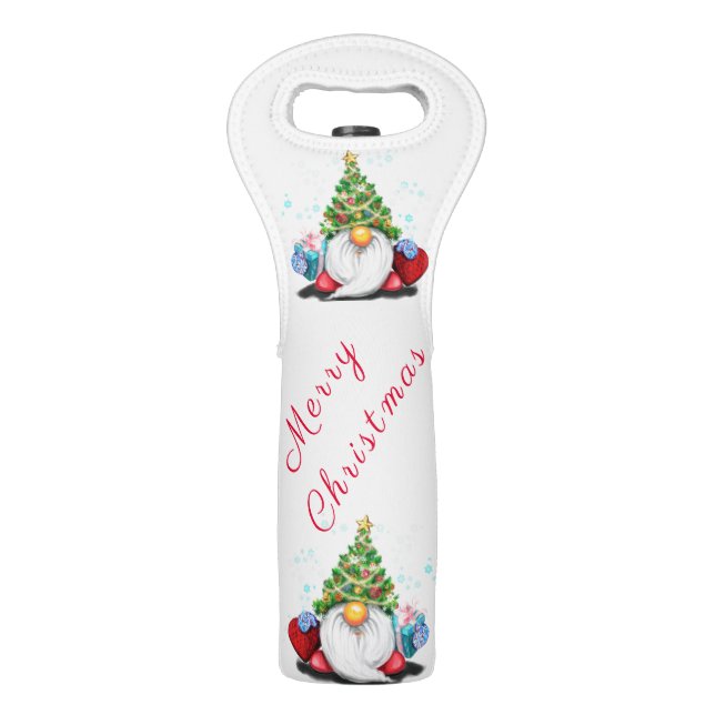 Cute Gnome with Gift Christmas Wine Bag (Front)