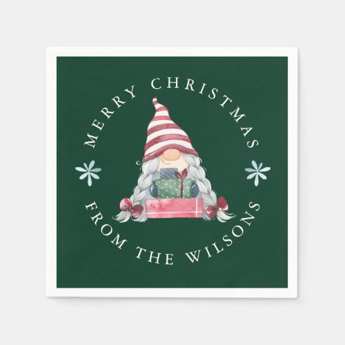 Cute Gnome with Gifts Custom Merry Christmas Napkins