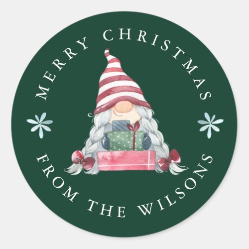 Cute Gnome with Gifts Merry Christmas Classic Round Sticker