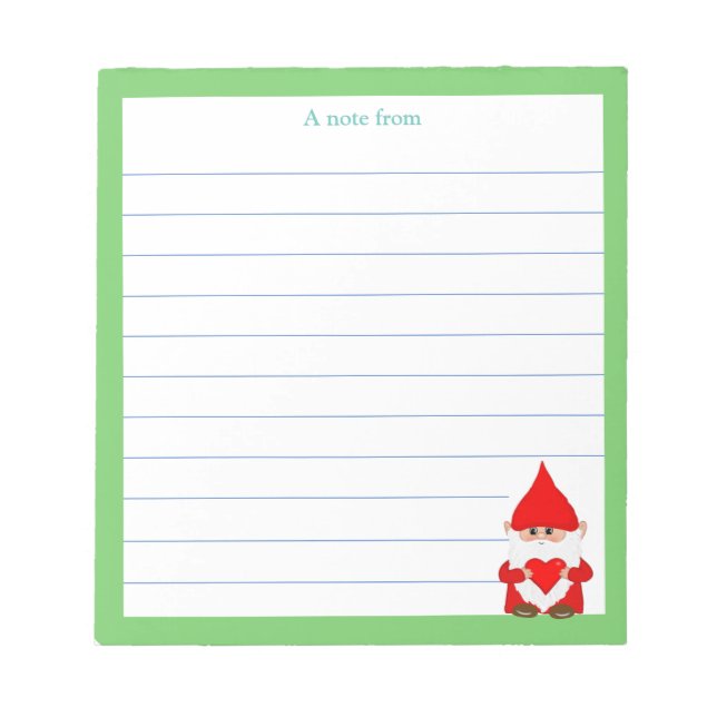 Cute Gnome with Green Frame Lined Notepad (Front)