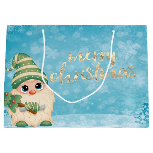 Cute Gnome With Pine Tree Holiday Large Gift Bag