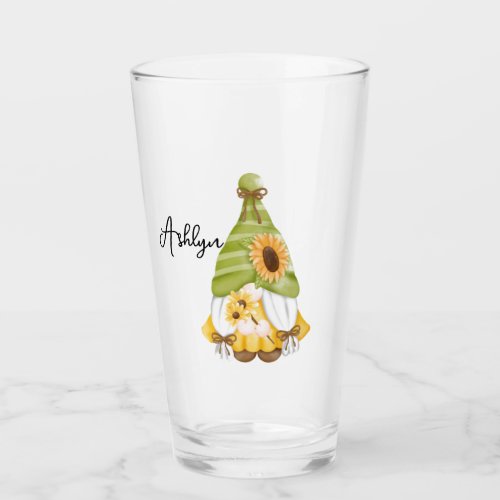 Cute Gnome with Sunflowers Glass