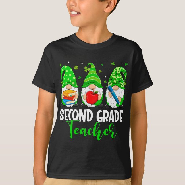 Cute Gnomes 2nd Grade Teacher Squad St Patricks Da T-Shirt (Front)