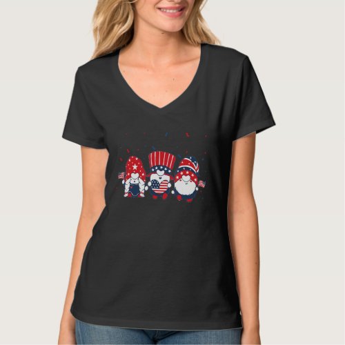 Cute Gnomes American Flag 4th Of July Women Girl T_Shirt