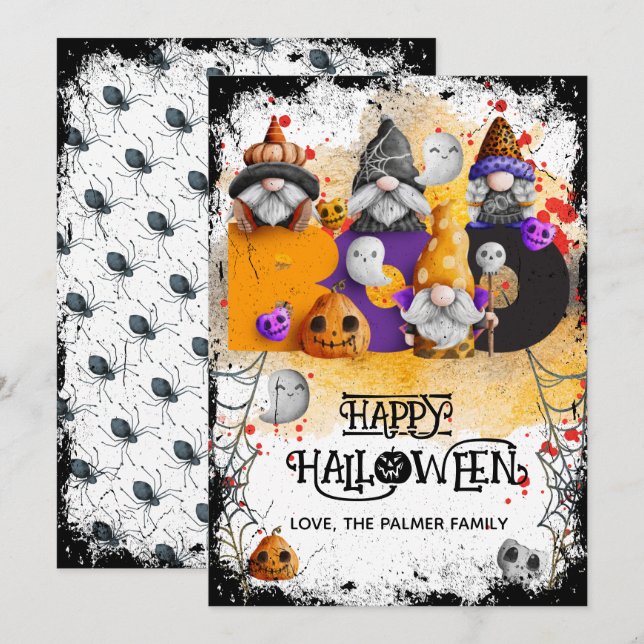 Cute gnomes BOO Happy Halloween  Holiday Card (Front/Back)