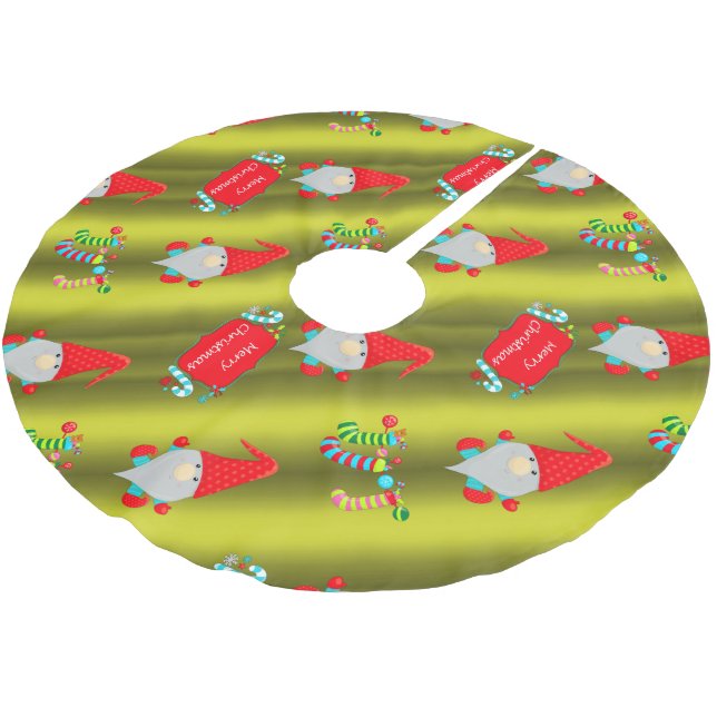 Cute Gnomes, Chartreuse Christmas Brushed Polyester Tree Skirt (Angled)