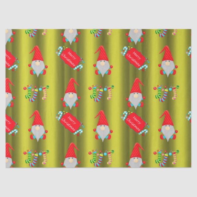 Cute Gnomes, Chartreuse Green Christmas Tissue Paper (Front)