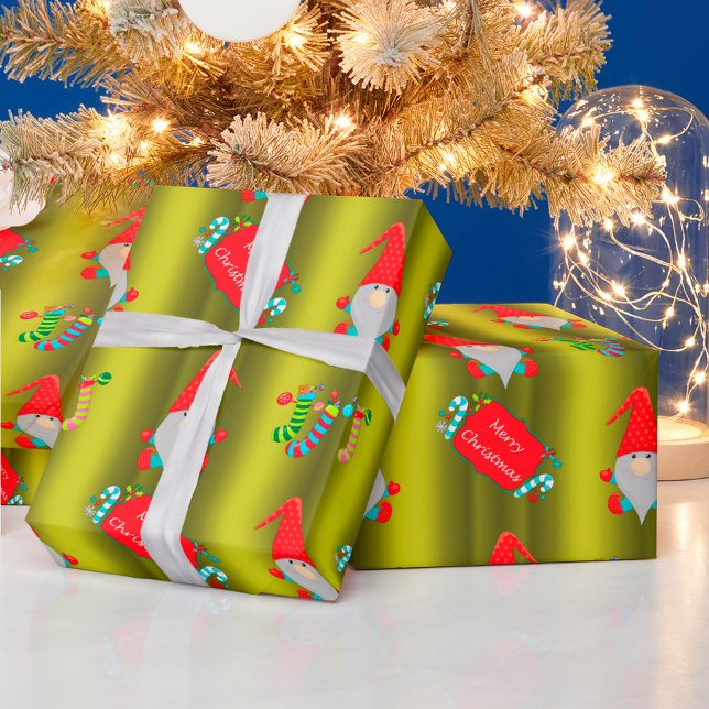 Cute Gnomes Chartreuse Green Christmas Wrapping Paper (Creator Uploaded)