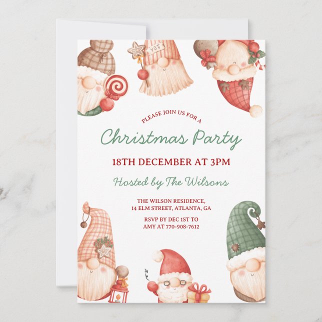 Cute Gnomes Christmas Party Invitation (Front)
