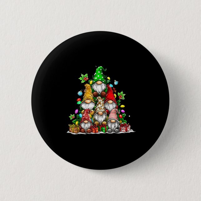 Cute Gnomes Christmas Tree Lights Gnomies Gnome Xm Button (Front)