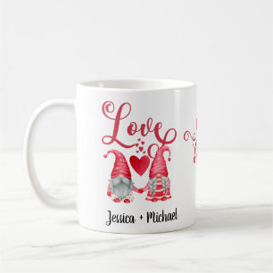 Cute Gnomes Couple Red Hearts Love Typography Coffee Mug