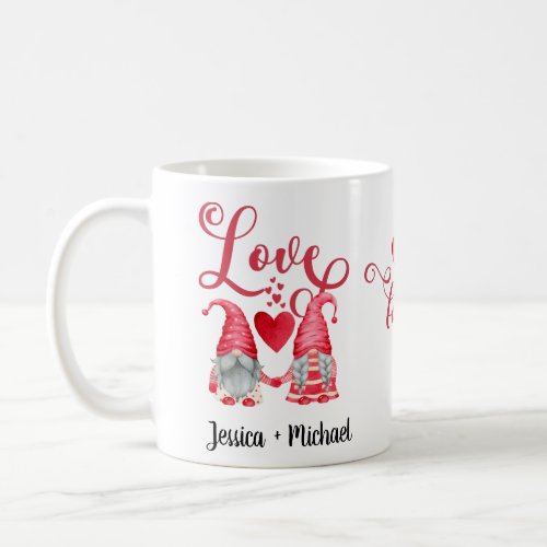 Cute Gnomes Couple Red Hearts Love Typography  Coffee Mug