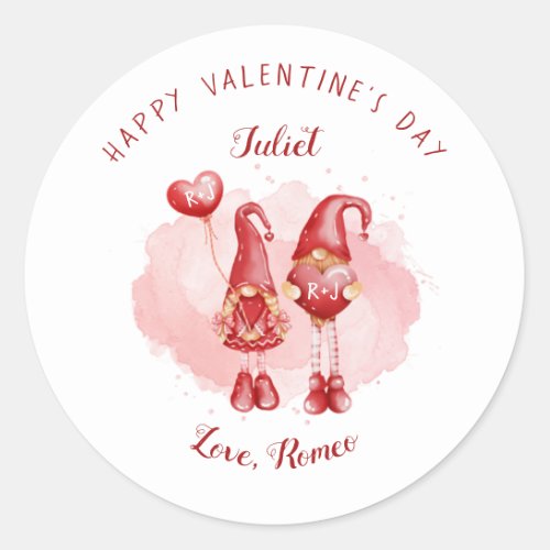 Cute Gnomes Custom Initials Names Valentines Day Classic Round Sticker