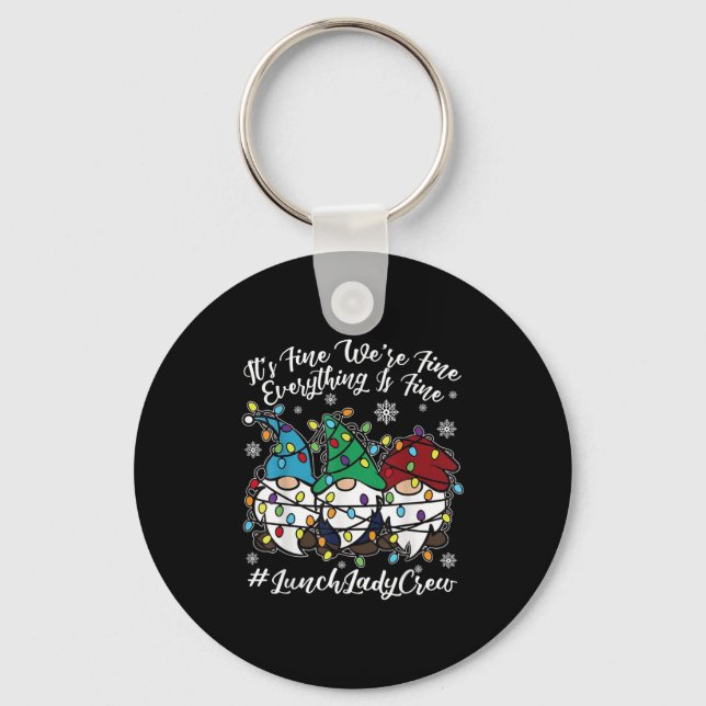 Cute Gnomes Everything Is Fine Christmas Lunch Lad Keychain (Front)