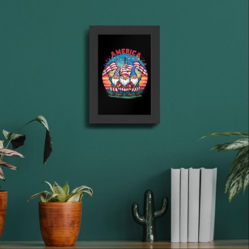 Cute Gnomes for independence day Framed Art