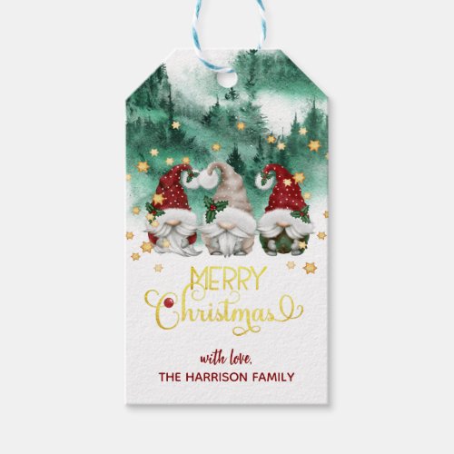 Cute Gnomes Forest Stars Merry Christmas Gift Tags