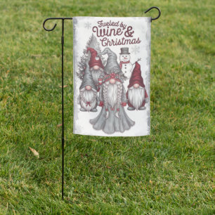 Cute Gnomes Fueled By Wine And Christmas Garden Flag