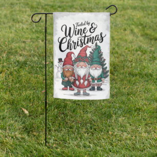 Cute Gnomes Fueled By Wine And Christmas Garden Flag