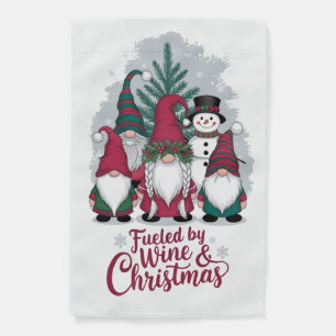 Cute Gnomes Fueled By Wine And Christmas Garden Flag