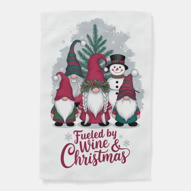 Cute Gnomes Fueled By Wine And Christmas Garden Flag (Front)