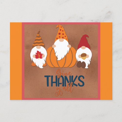 Cute Gnomes Give Thanks Yall Fall Autumn Postcard