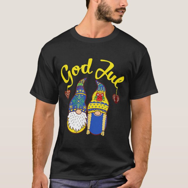 Cute Gnomes God Jul Swedish Norwegian Christmas T-Shirt (Front)