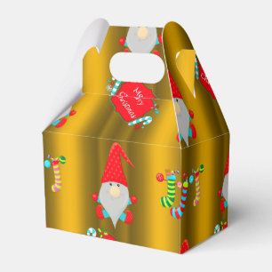 Cute Gnomes Gold Christmas Favor Boxes