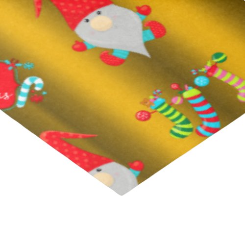 Cute Gnomes Gold Christmas Tissue Paper