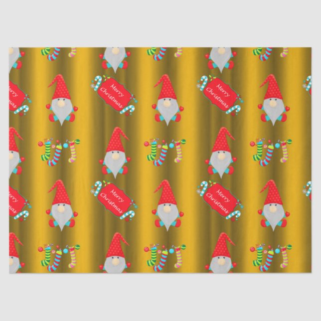 Cute Gnomes, Gold Christmas Tissue Paper (Front)