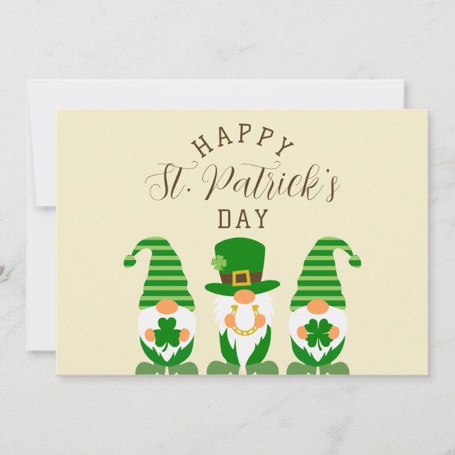 Cute Gnomes Green Happy St Patrick’s Day Modern Holiday Card (Front)