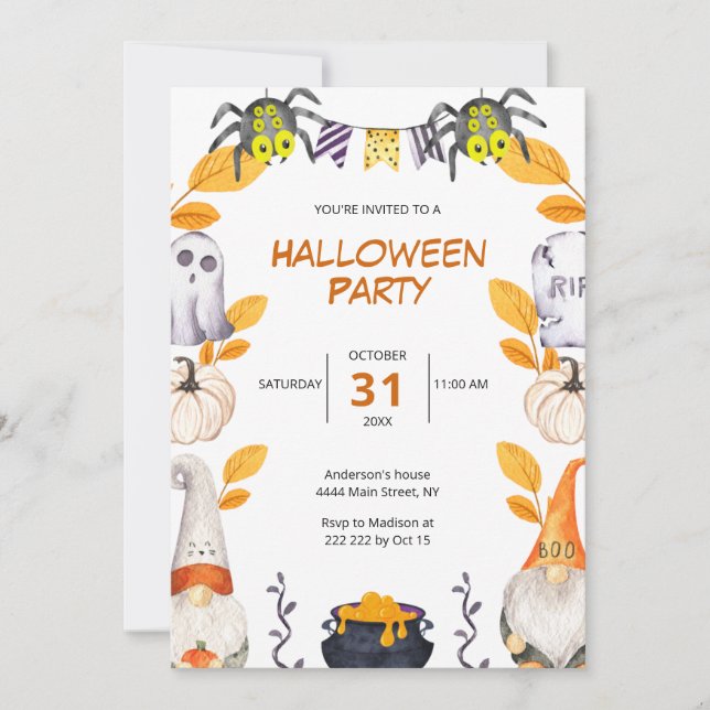 Cute Gnomes Halloween Invitation (Front)