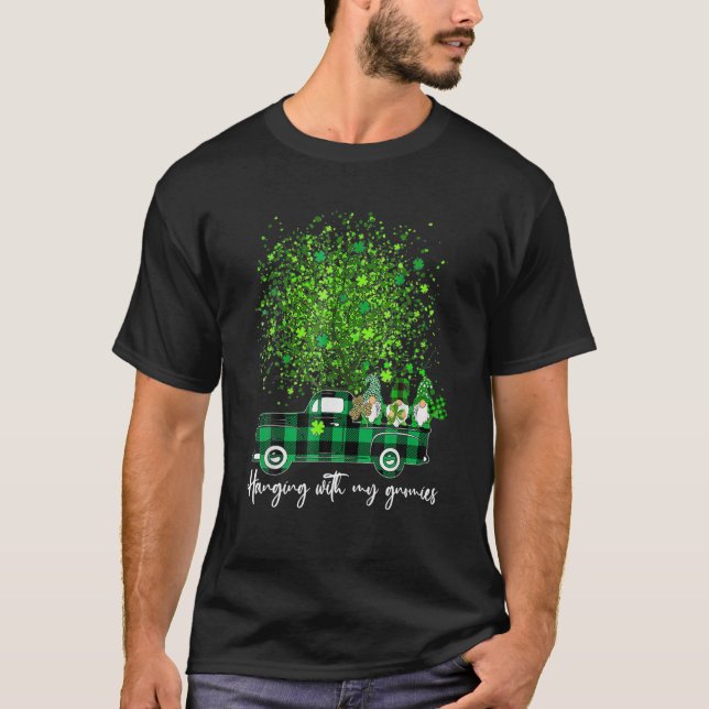 Cute Gnomes Haning With My Gnomies Riding Green Tr T-Shirt (Front)