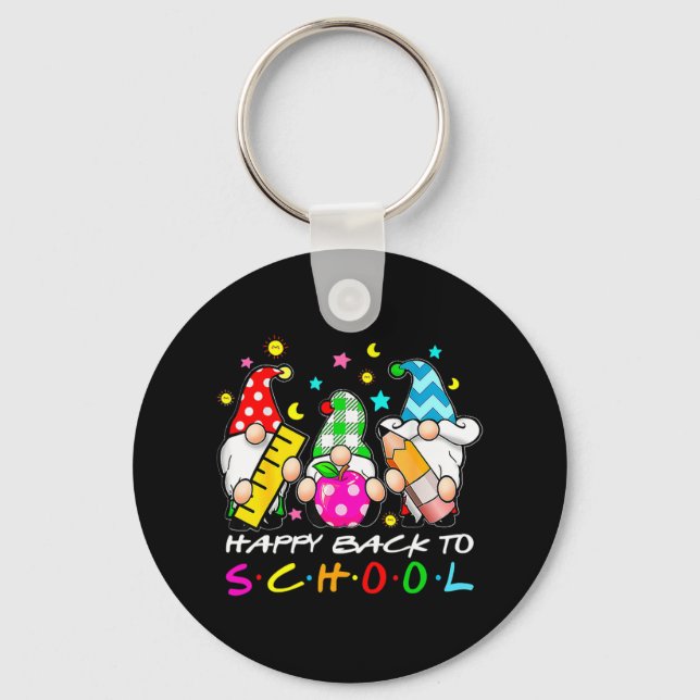 Cute Gnomes Happy Back To School Teachers Student  Keychain (Front)