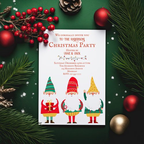 Cute Gnomes HO HO HO Christmas Party Invitation