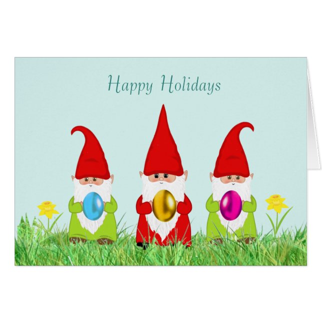 Cute Gnomes Holding Easter Eggs Cards (Front Horizontal)