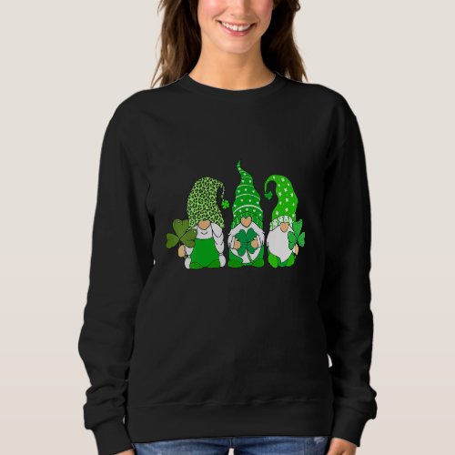 Cute Gnomes Holding Shamrock Leopard Plaid St Patr Sweatshirt