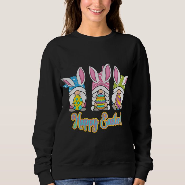 Cute Gnomes Hugs Eggs Happy Easter - Egg Hunting G Sweatshirt (Front)