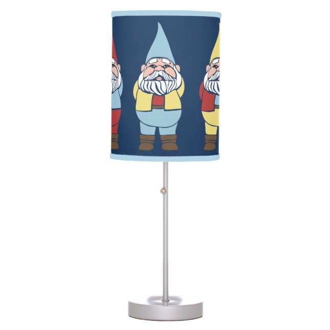 Cute Gnomes Illustration Navy Blue, Light Blue Table Lamp (Front)