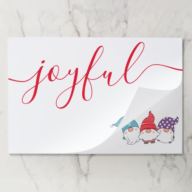 Cute Gnomes Joyful Script Christmas paper placemat (Folded)