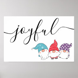 Cute Gnomes Joyful Script Christmas Poster