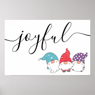 Cute Gnomes Joyful Script Christmas Poster
