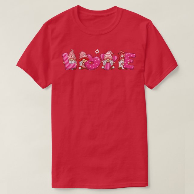 Cute Gnomes Love Hearts Happy Valentines Day T-Shirt (Design Front)