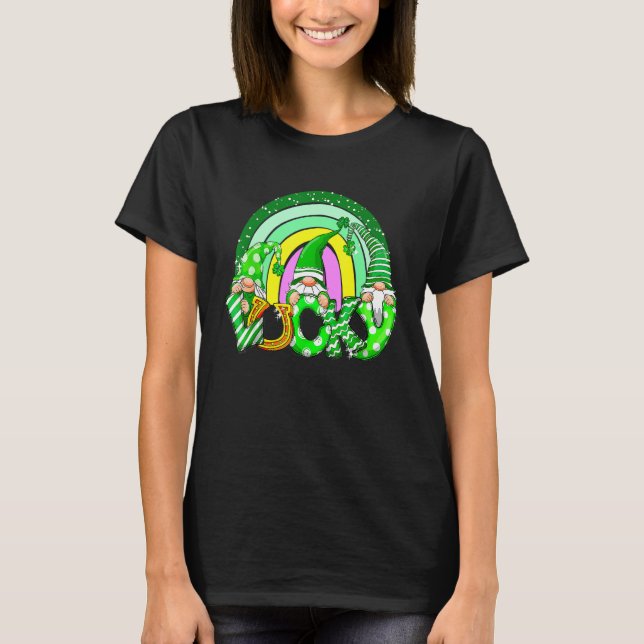 Cute Gnomes Lucky Shamrock For Fun St Patricks Day T-Shirt (Front)