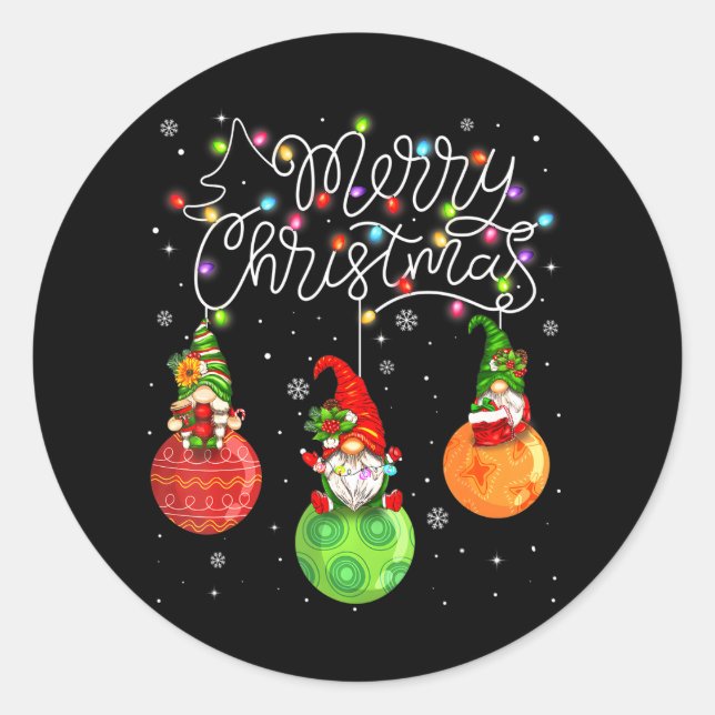 Cute Gnomes Merry Christmas Light Family Gnome Classic Round Sticker (Front)