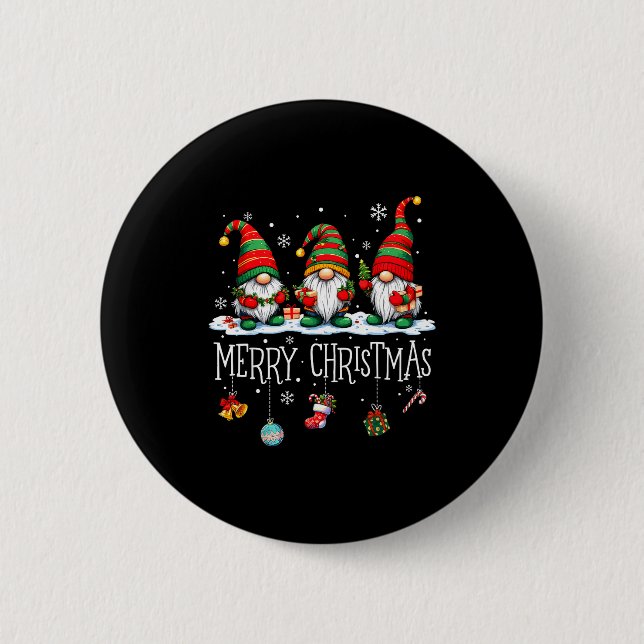 Cute Gnomes Merry Christmas Light Family Gnome Xma Button (Front)