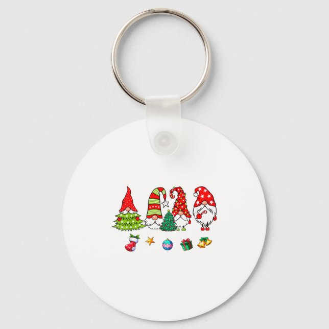 Cute Gnomes Merry Christmas Light Family Gnome Xma Keychain (Front)