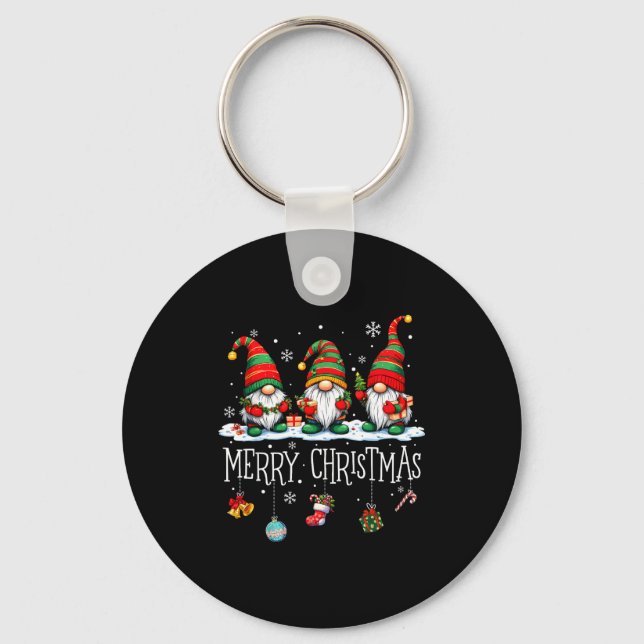 Cute Gnomes Merry Christmas Light Family Gnome Xma Keychain (Front)