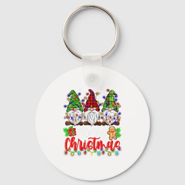 Cute Gnomes Merry Christmas Light Family Gnome Xma Keychain (Front)