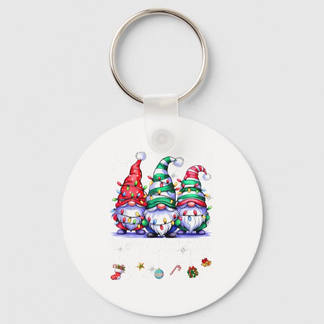 Cute Gnomes Merry Christmas Light Family Gnome Xma Keychain (Front)